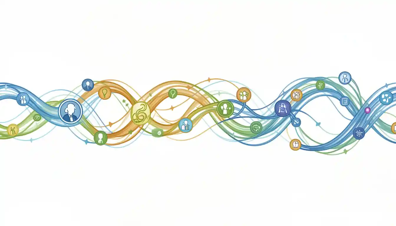 Visual metaphor for connected daily rhythms shown as flowing linked elements